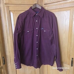 Wrangler Mens Western Snap Shirt XL Burgundy Wine Cotton Long Sleeve MSW04RD